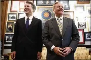  ?? AARON P. BERNSTEIN / GETTY IMAGES ?? Judge Brett Kavanaugh (left) meets Wednesday with Sen. Lindsey Graham, R-S.C., in Washington. Kavanaugh, of the D.C. Circuit Court, is the nominee to replace retiring Justice Anthony Kennedy.