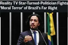  ??  ?? » OUTRO LADO No rastro da visita de Jair Bolsonaro aos EUA, o site da rede NBC entrevisto­u Jean Wyllys, com o enunciado “Estrela de ‘reality TV’ tornado político combate o ‘terror moral’ da extrema-direita do Brasil”