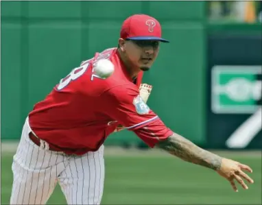  ?? THE ASSOCIATED PRESS FILE ?? Beset by injuries this season, Phillies pitcher Vince Velasquez will be shut down now in anticipati­on of a procedure on his upper arm intended to restore normal blood flow to the middle finger of his right hand.