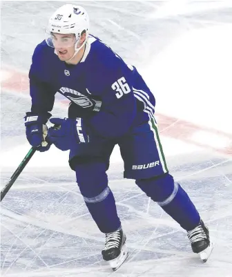  ?? NICK PROCAYLO ?? After impressing the Canucks in Sweden, Nils Hoglander is getting a chance in pre-season training camp to see what he can do on a line with Bo Horvat and Tanner Pearson.