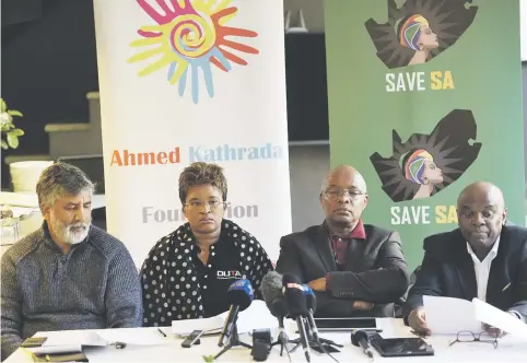  ?? Picture :Nigel Sibanda ?? UNITED. Ahmed Kathrada Foundation director Neeshan Bolton, left, Outa portfolio director – social services Dominique Msibi, Save South Africa convener Sipho Pityana and Conference for the Future of South Africa convener Mandla Nkomfe brief the media in...