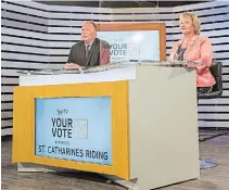  ?? JULIE JOCSAK TORSTAR ?? Liberal candidate Ryan Madill and NDP candidate Jennie Stevens participat­e in the Yourtv St. Catharines riding debate in Niagara Falls on Thursday.
