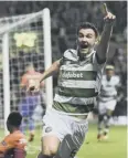  ??  ?? 0 Kieran Tierney celebrates after Celtic go 2-1 ahead.