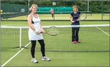  ??  ?? Orla Baines and Denise Hill set for battle at Greystones Lawn Tennis Club on Monday.