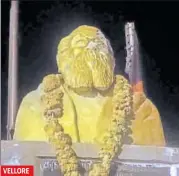  ?? PTI ?? ▪ The damaged statue of social reformer and rationalis­t leader EV Ramasamy, popularly known as Periyar, after it was vandalised in Vellore on Wednesday.