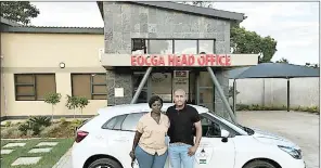  ?? (Courtesy pic) ?? OlympAfric­a Foundation Programme Manager Ndiate Sall (L) with EOCGA Chief Executive Officer Maxwell Jele at the new EOCGA offices at Lobamba after one of the training sessions.