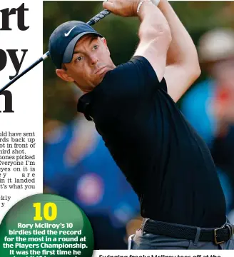  ?? GETTY IMAGES ?? Swinging freely: McIlroy tees off at the 15th en route to a first-round 65