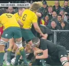  ??  ?? Brodie Retallick’s tackle of Ned Hanigan was reviewed by the TMO.