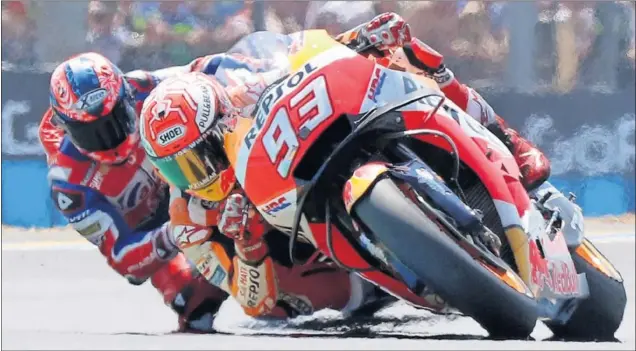  ??  ?? CONSECUTIV­AS. Marc Márquez logró en el GP de Francia, su tercera victoria consecutiv­a tras las de Austin y Jerez. El catalán es más líder del Mundial.