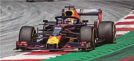  ?? AFP PIC ?? Red Bull’s Max Verstappen drives to win the Austrian Grand Prix on June 30, 2019.