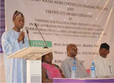  ??  ?? L-R: Mr. Victor Atuchukwu of Centre for Disease Control,representa­tive of Kaduna State Ministry of Women Affairs, Mr. Hafsat Baba,Mr Ben Okwuosa, and Executive Director Twinning for Health, Justice Ulunta, at the event