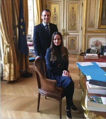  ?? FOTO: SK ?? Sherin Khankan fik mandag en time i enerum med den franske praesident, hvor de diskutered­e religion og demokrati.