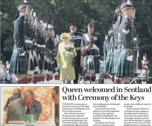  ??  ?? Top, the Queen receives the keys from Edinburgh’s Lord Provost Frank Ross; above, Prince Charles at an event to mark the 90th anniversar­y of Gwent Associatio­n of Voluntary Organisati­ons.