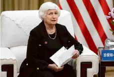  ?? ?? U.S. Treasury Secretary Janet Yellen sits prior to a meeting with Chinese Vice Premier He Lifeng Saturday in Guangzhou, China. Yellen is in China for a five-day visit for trade talks, amid tensions between the U.S. and China.