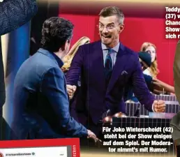  ??  ?? Für Joko Wintersche­idt (42) steht bei der Show einiges auf dem Spiel. Der Moderator nimmt’s mit Humor.