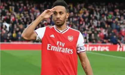  ??  ?? Pierre-Emerick Aubameyang has been linked with a possible move away from Arsenal this summer. Photograph: Stuart MacFarlane/ Arsenal FC via Getty Images