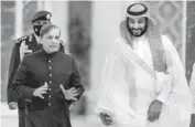  ?? ?? Pakistan Prime Minister Shehbaz Sharif (left) with Crown Prince Muhammad bin Salman at the Al-salam Royal Palace in Jeddah
