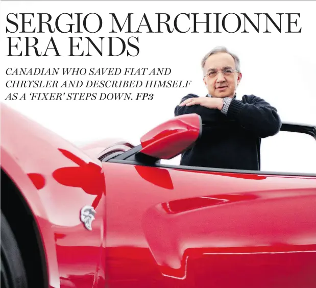  ?? ANDREW HARRER / BLOOMBERG ?? Sergio Marchionne, chief executive officer of Fiat SpA and Chrysler Group LLC, was forced to step down following complicati­ons from surgery.