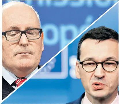  ??  ?? Frans Timmermans und Polens neuer Premier Mateusz Morawiecki haben Gesprächsb­edarf.