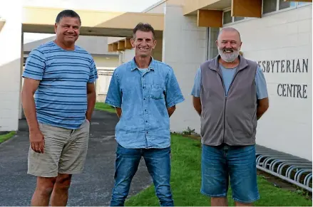  ?? CATHERINE GROENESTEI­N/STUFF ?? Peter Hokopaura, Ron McGrath and Wayne Ogden are the men behind Kia Maia, a men’s support group that meets each week in Hāwera.