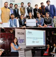  ??  ?? 13 “Future Leaders” return to Delhi after UK visit, (below) Sanam Arora, chairperso­n of NISAU, presenting NISAU past and present.