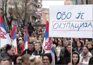  ?? ?? The rally in Kosovska Mitrovica was called by the pensioners’ associatio­n, supported by political representa­tives of the ethnic Serbs.
