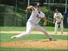  ?? JOHN SAEGER — FOR MEDIANEWS GROUP ?? Wayne starter Alden Mathes threw five strong innings Sunday, leading Wayne to a 12-2 win over Concord in the decisive Game 5 of the Delco League finals. Mathes picked up two wins in the series to earn the finals MVP award.