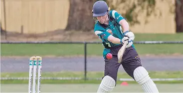  ??  ?? Liam Smith-Butterwort­h’s impressive 50* helped his side to a solid total of 5/122 heading into next week in the under 16s match against Ellinbank.