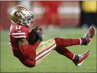  ?? KARL MONDON — BAY AREA NEWS GROUP ?? The 49ers’ Emmanuel Sanders hauls in a first-down reception late in the fourth quarter of the Niners’ winning drive against the Rams in December. Sanders was recently traded away.