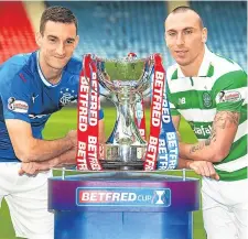  ??  ?? Old Firm captains Lee Wallace and Scott Brown ahead of Sunday’s Betfred Cup semi-final clash.