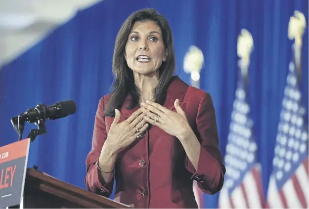  ?? ?? Republican presidenti­al candidate former UN Ambassador Nikki Haley speaking at an election night event on Saturday