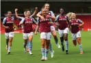  ??  ?? Sarah Mayling (centre) take the acclaim of her Aston Villa teammates after her fine equaliser. A minute later Leicester were 2-1 behind. Photograph: Catherine Ivill/The FA/ Getty Images