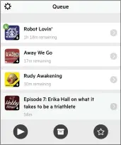  ??  ?? The Queue view shows you episodes ready for listening and re-order the playback