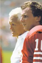  ?? Michael J. Minardi / NFL via Getty Images 1986 ?? Two Hall of Famers, 49ers coach Bill Walsh and quarterbac­k Joe Montana, won three Super Bowls together.