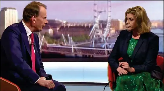  ??  ?? GAFFE: Penny Mordaunt is challenged by Andrew Marr in 2016 over her claims that Britain could not stop Turkey from joining the EU