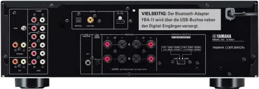  ??  ?? Vielseitig: Der Bluetooth-Adapter YBA-11 wird über die USB-Buchse neben den Digital-Eingängen versorgt.