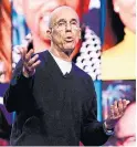  ?? ROBYN BECK AFP VIA GETTY IMAGES ?? Quibi founder (and former Disney executive) Jeffrey Katzenberg pitches the short-form video streaming service at the Consumer Electronic­s Show.