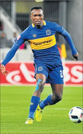  ?? Picture: GALLO IMAGES/GRANT PITCHER ?? ON THIN ICE: Cape Town City’s Mpho Matsi must be careful not to be booked on Saturday