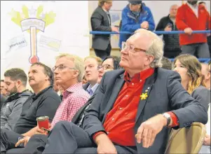  ?? RYAN ROSS/THE GUARDIAN ?? Premier Wade MacLauchla­n listens to one of the speakers at the Liberal party’s annual general meeting Saturday in Cornwall.