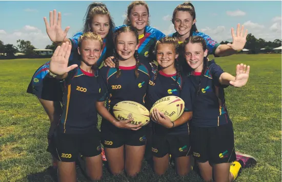  ?? Picture: EVAN MORGAN ?? KEEN TO PLAY: Northern Beaches State High School rugby league players Mary Butterham, 13, Gabby Duke, 13, Chrissa Greaves, 12, and Amelia Wirth, 13, ( front) with Taelah Dudman, 16, Isla Paneccasci­o, 16, and Carla Whalley, 17.