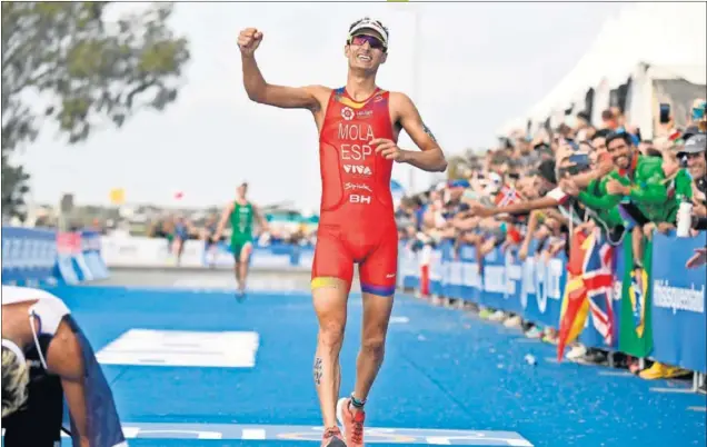  ??  ?? VICTORIA. Mario Mola entró segundo en la meta de la gran final de Gold Coast (Australia), y se llevó su tercer título mundial consecutiv­o de distancia olímpica.