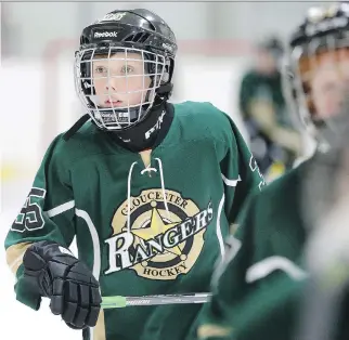  ?? JULIE OLIVER ?? Jacob Rheaume was hit by a car this year and left in a wheelchair with a broken tibia. But hard work got him back on the ice Friday for the Gloucester Rangers’ first game at the Bell Capital Cup tournament.