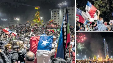  ?? FOTOS AFP ?? HISTÓRICO. Miles de chilenos se congregaro­n en la Plaza Italia en Santiago para celebrar el triunfo del referéndum a la Constituci­ón heredada por Augusto Pinochet.