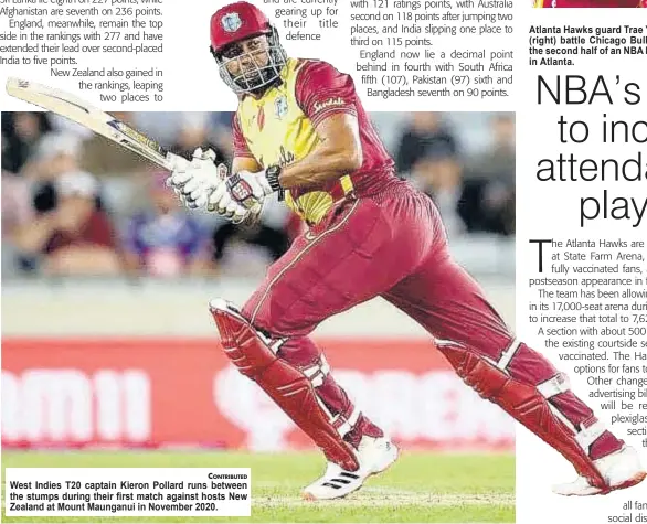  ?? CONTRIBUTE­D ?? West Indies T20 captain Kieron Pollard runs between the stumps during their first match against hosts New Zealand at Mount Maunganui in November 2020.