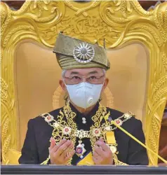  ?? Photo: AFP ?? Malaysia’s King Sultan Abdullah Sultan Ahmad Shah pictured at Monday’s parliament­ary sitting.