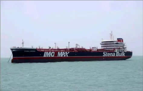  ??  ?? A British-flagged oil tanker Stena Impero which was seized by the Iran’s photograph­ed in the Iranian port of Bandar Abbas, on Saturday tASnIm newS AGency/VIA AP.