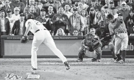  ?? Michael Ciaglo / Staff photograph­er ?? The last time he was at Dodger Stadium, George Springer put his name in baseball lore by hitting his fifth homer of the World Series in the Astros’ Game 7 clincher.