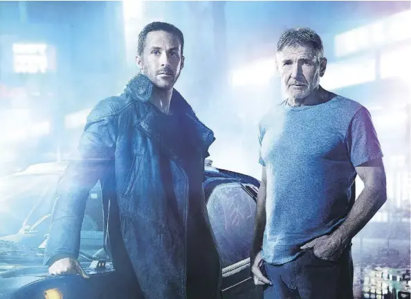  ?? PHOTOS: WARNER BROS. ?? Ryan Gosling, left, and Harrison Ford meet up in the final hour of Blade Runner 2049, and Ford’s character is crucial to the plot.