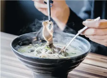  ?? PHOTO: WILLIAM LUK ?? The Critics’ Choice Award-winning Lamb in Soup from Old Xian’s Food in Richmond has a savoury broth and generous quantities of cloud ear fungus and sliced lamb bob.