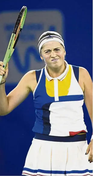  ?? — AFP ?? What a waste: Jelena Ostapenko of Latvia reacting after losing a point against Ashleigh Barty of Australia during their semi-finals match at the Wuhan Open yesterday.
